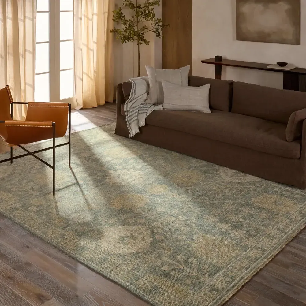 Romi Global Oushak Hand Knotted Rug - Light Blue, Wool