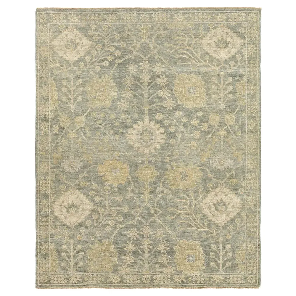 Romi Oushak Patterned Hand Knotted Rug - Blue, Wool