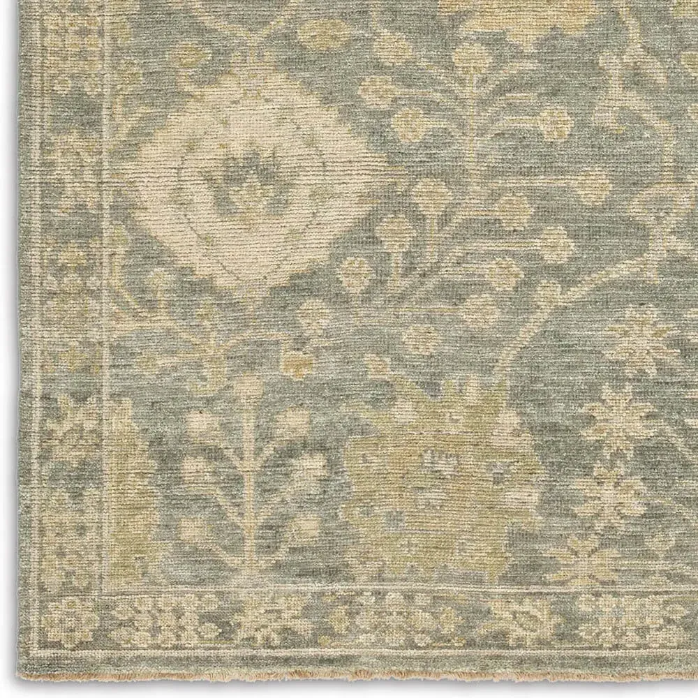 Romi Oushak Patterned Hand Knotted Rug - Blue, Wool