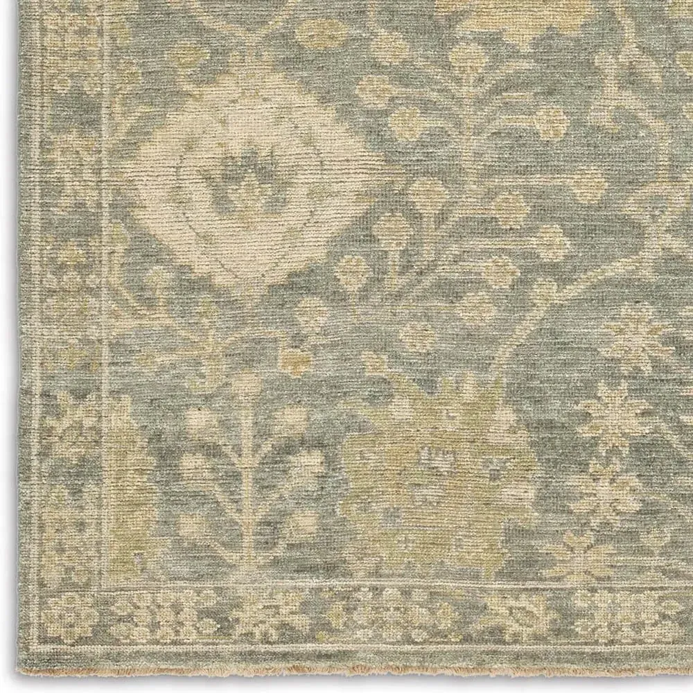 Romi Oushak Patterned Hand Knotted Rug Sample - Blue, Wool
