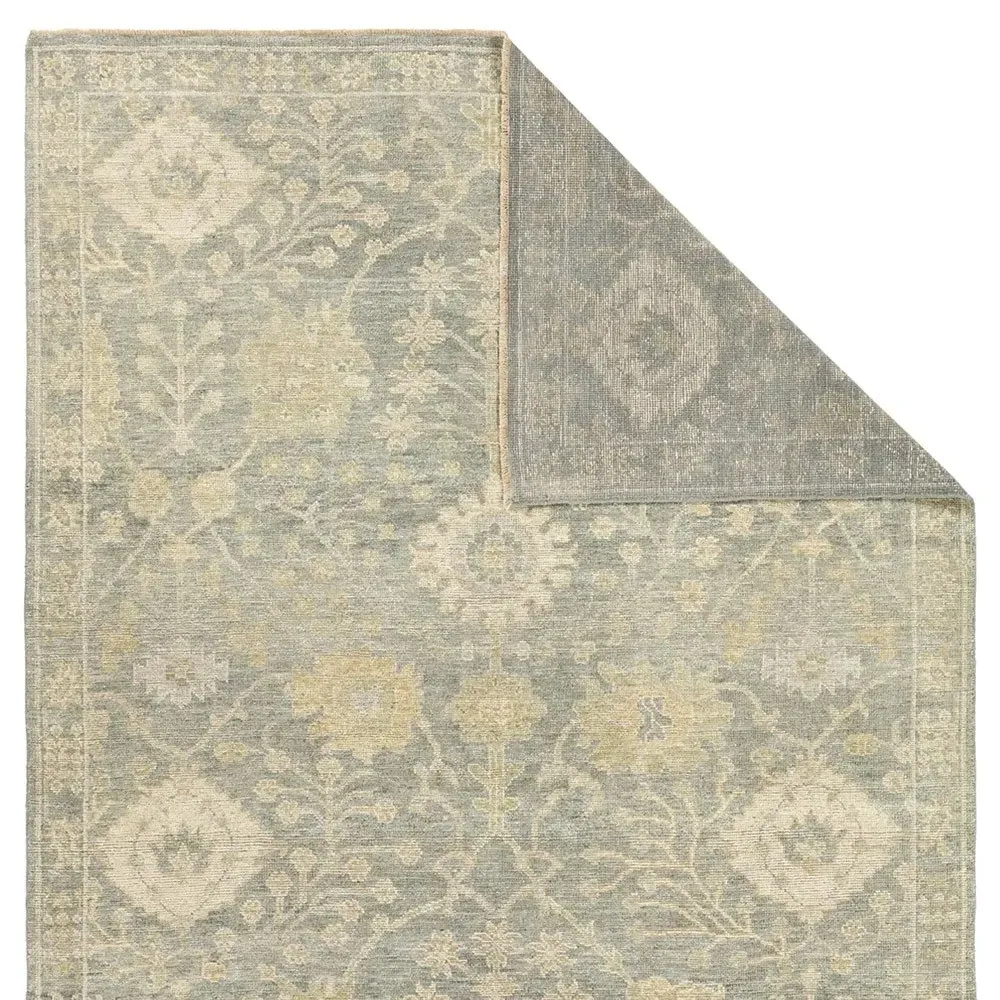 Romi Oushak Patterned Hand Knotted Rug Sample - Blue, Wool