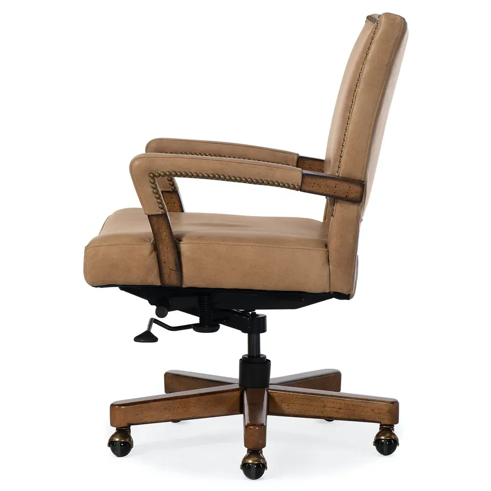 Ronan Office Chair with Nailhead Trim - Brown, Leather