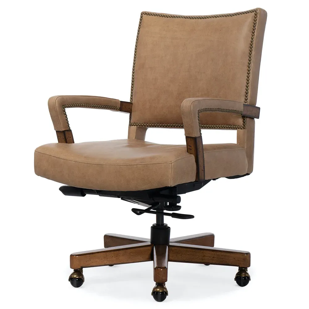 Ronan Office Chair with Nailhead Trim - Brown, Leather