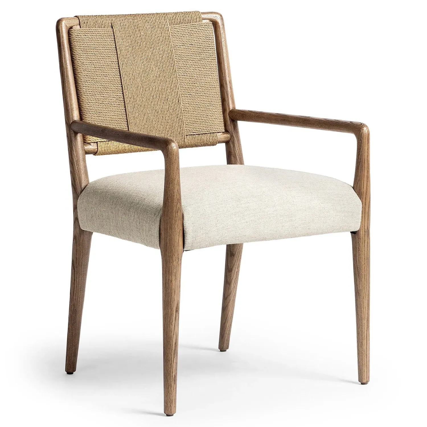 Ronan Woven Rush Dining Arm Chair - Beige, Oak