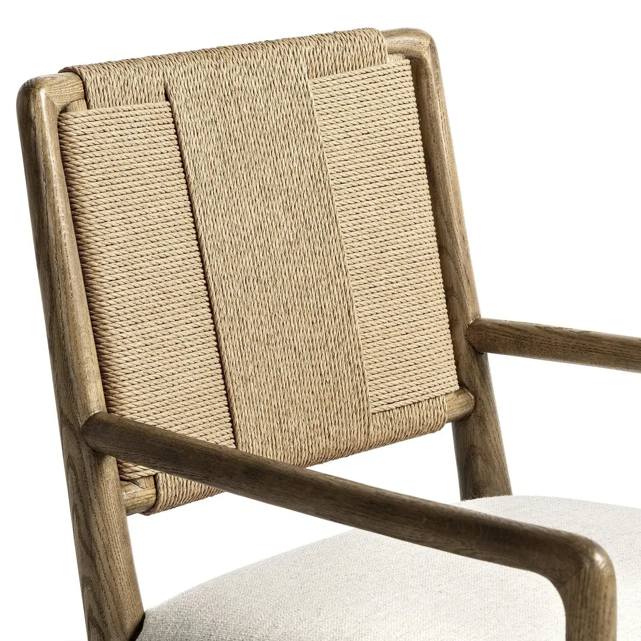 Ronan Woven Rush Dining Arm Chair - Beige, Oak