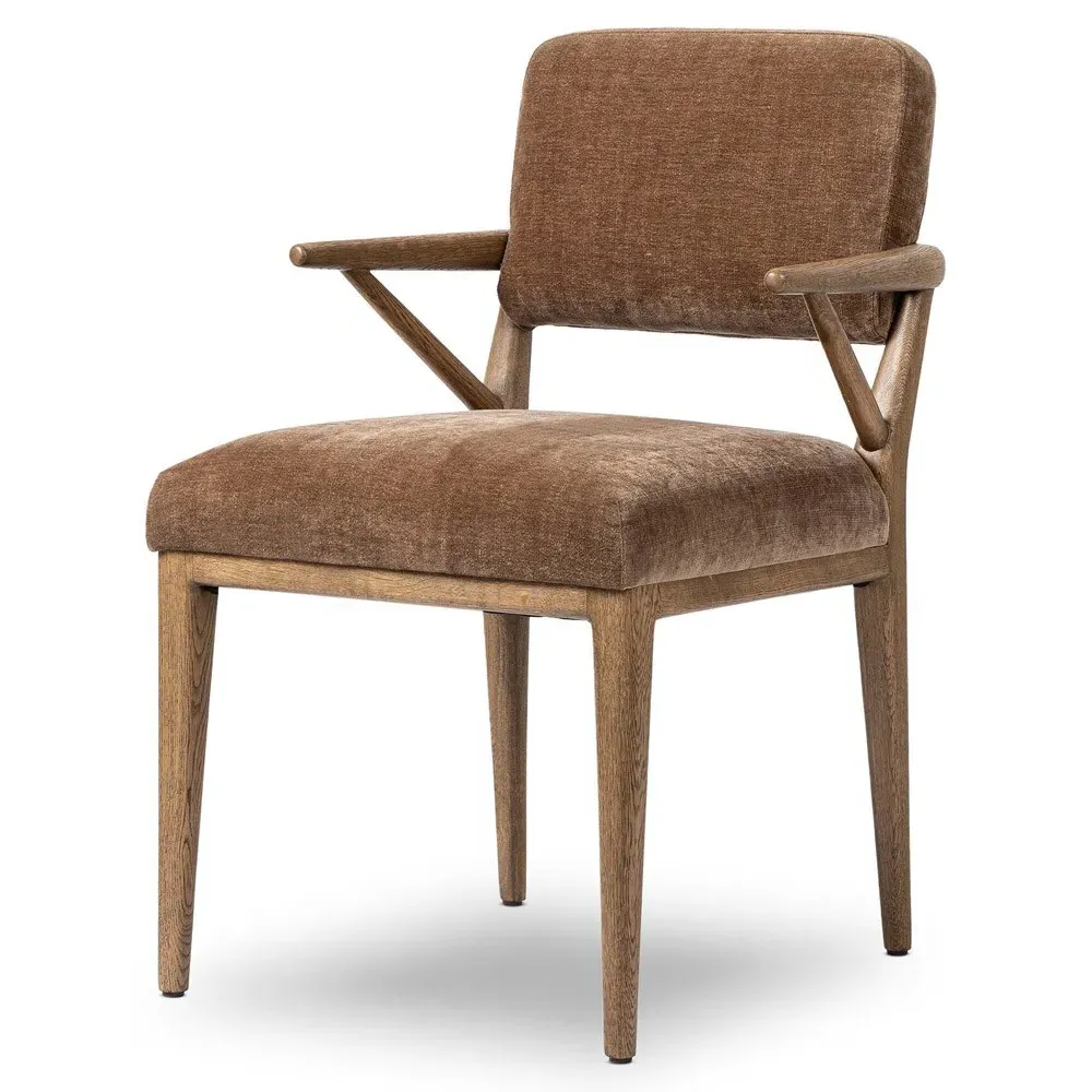 Rory Dining Arm Chair - Brown, Velvet