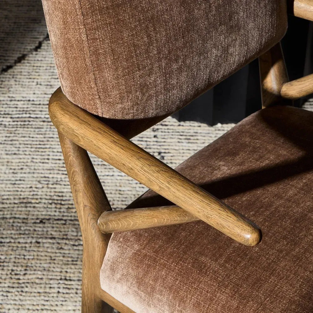 Rory Dining Arm Chair - Brown, Velvet