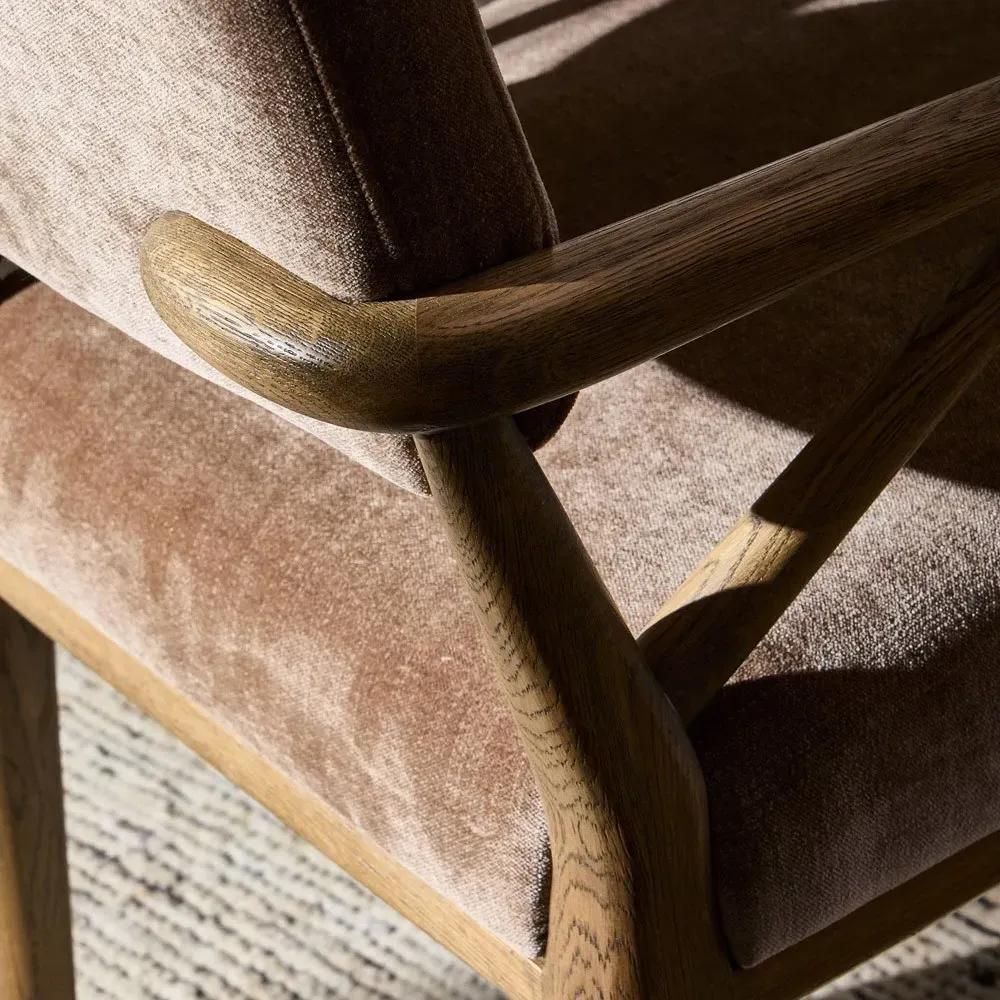 Rory Dining Arm Chair - Brown, Velvet