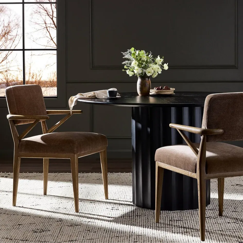 Rory Dining Arm Chair - Brown, Velvet