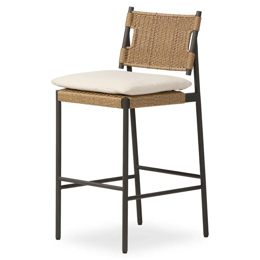 Rosalie Woven Wicker Outdoor Bar Stool - Black, Aluminum
