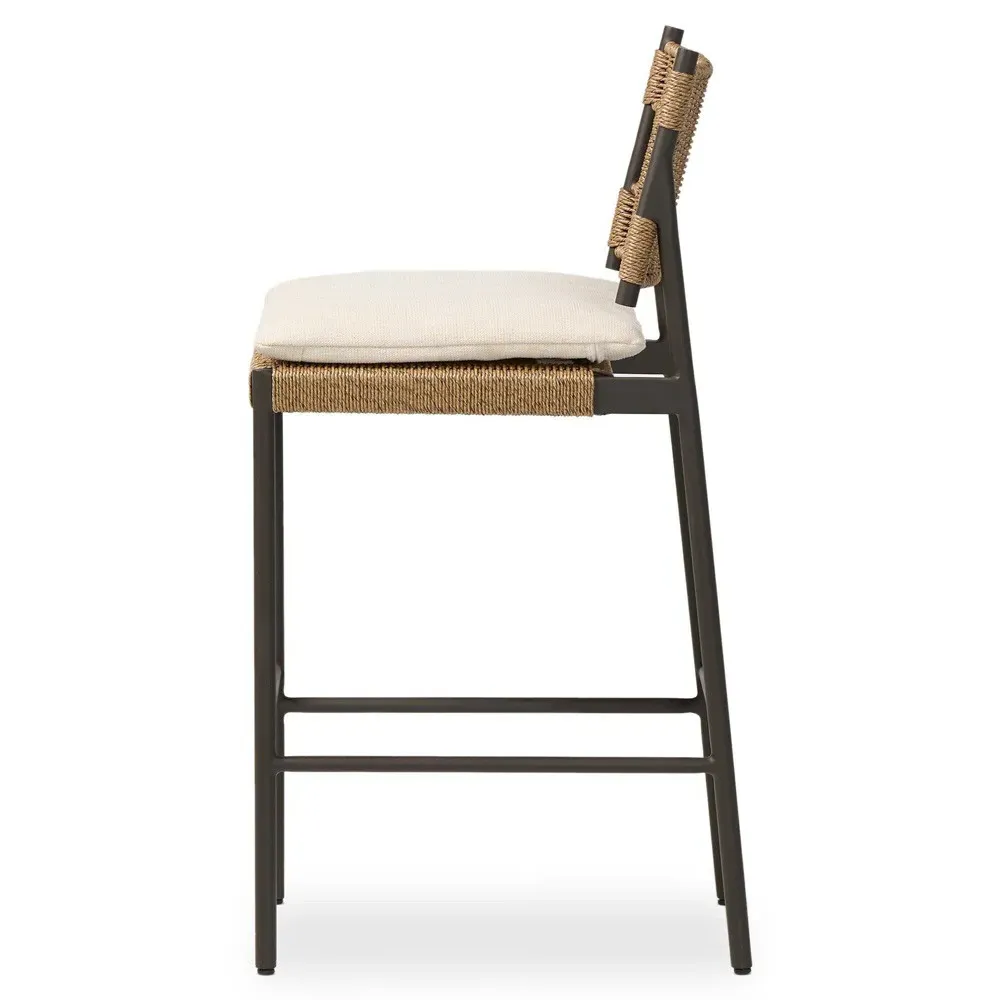 Rosalie Woven Wicker Outdoor Bar Stool - Black, Aluminum