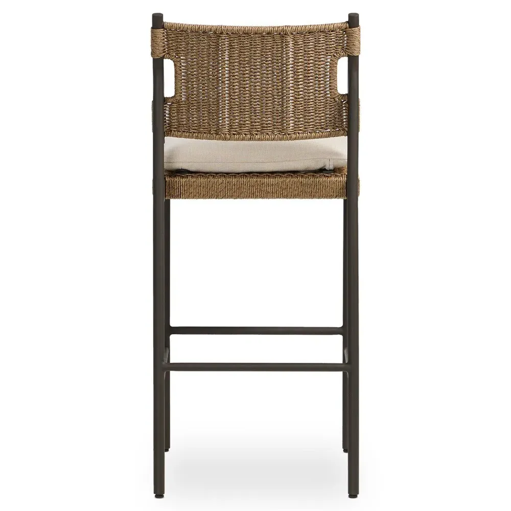 Rosalie Woven Wicker Outdoor Bar Stool - Black, Aluminum