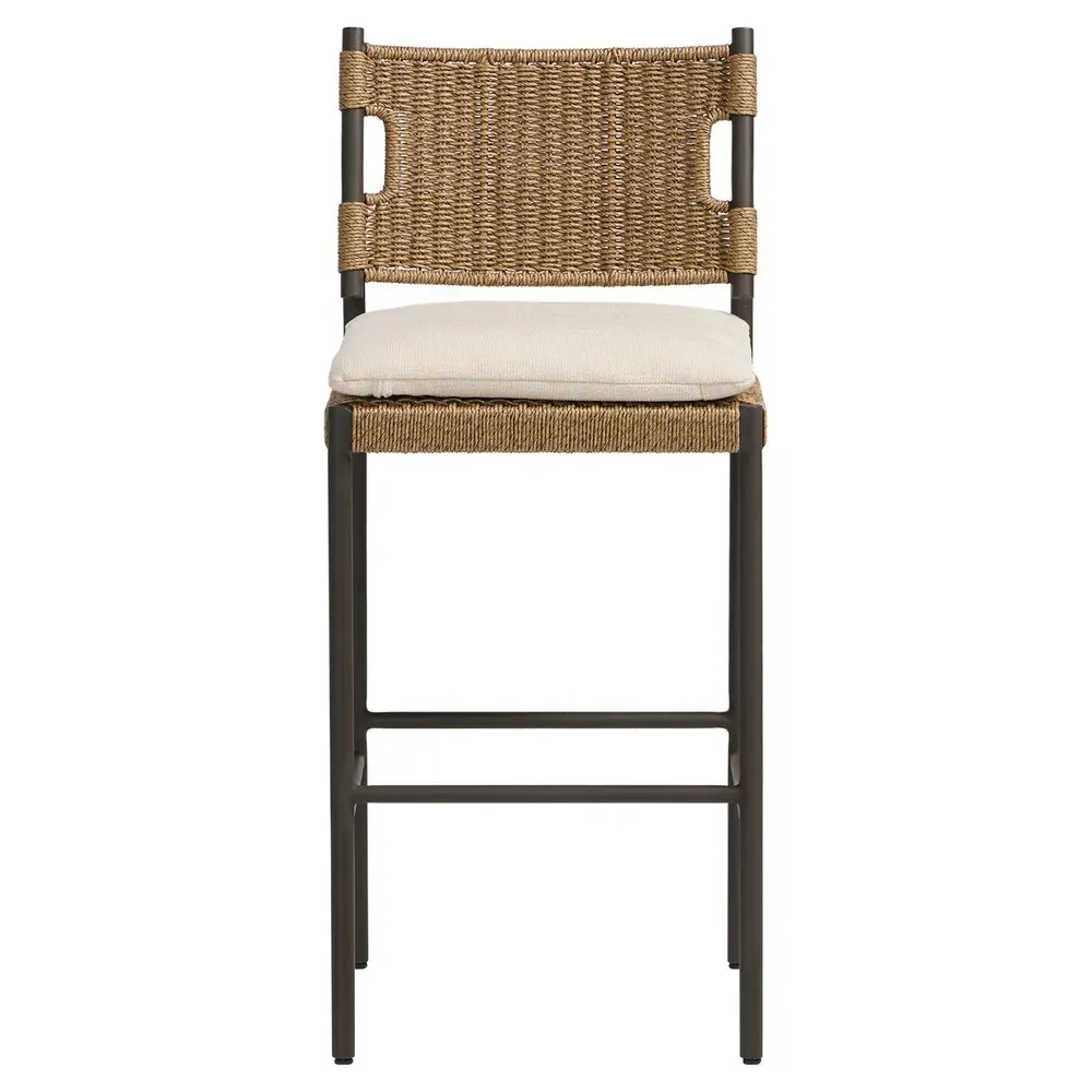 Rosalie Woven Wicker Outdoor Bar Stool - Black, Aluminum
