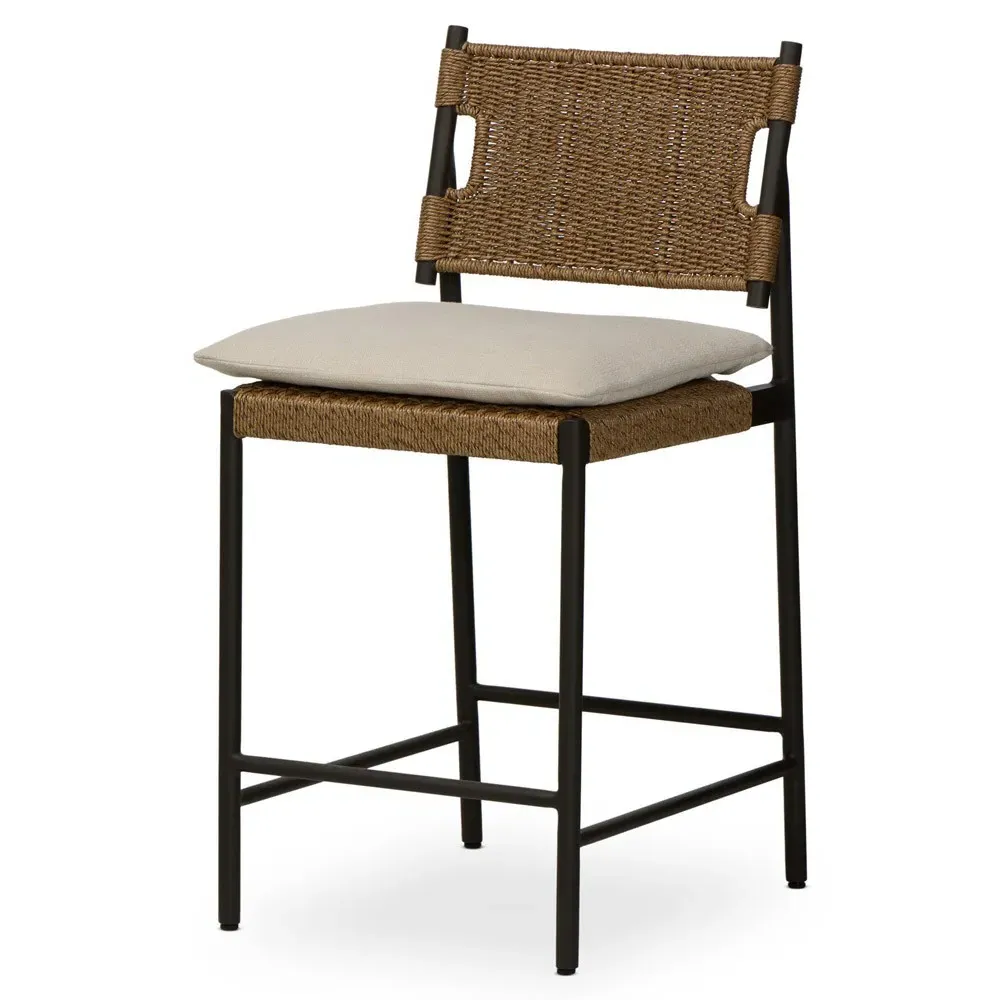 Rosalie Woven Wicker Outdoor Counter Stool - Black, Aluminum