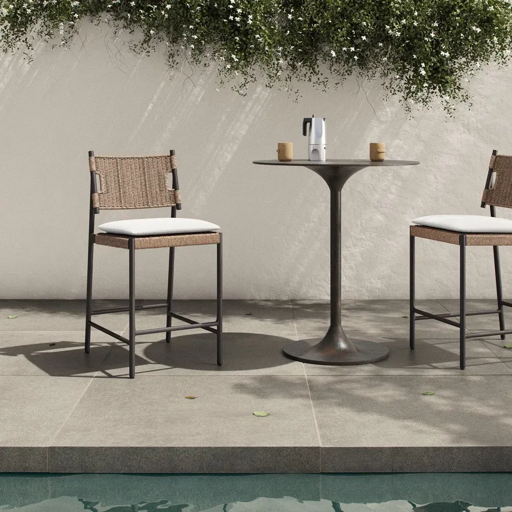 Rosalie Woven Wicker Outdoor Counter Stool - Black, Aluminum