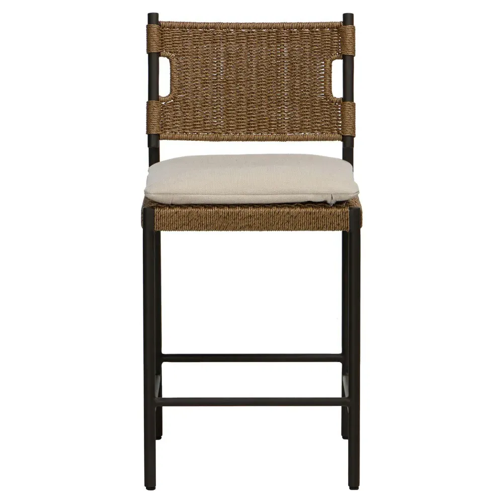 Rosalie Woven Wicker Outdoor Counter Stool - Black, Aluminum