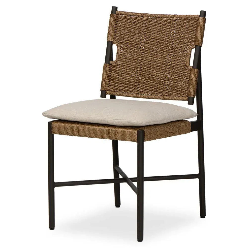 Rosalie Woven Wicker Outdoor Dining Chair - Black, Aluminum