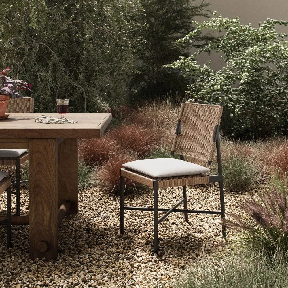 Rosalie Woven Wicker Outdoor Dining Chair - Black, Aluminum