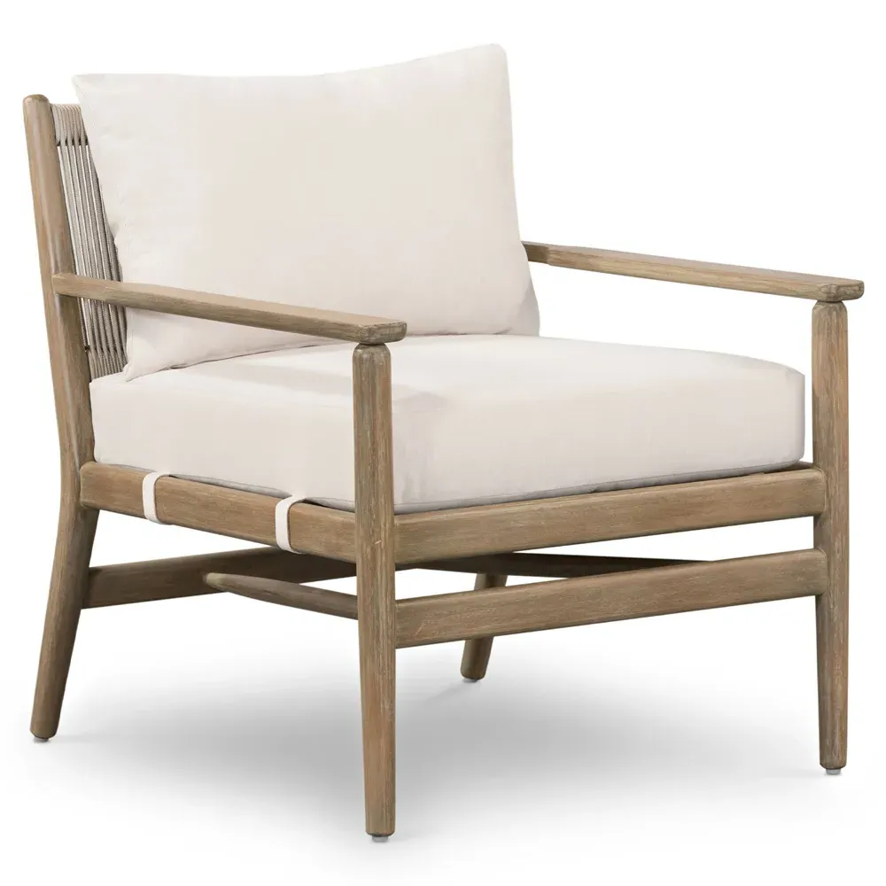 Rose Coastal Beach Upholstered Rope Back Outdoor Lounge Chair - Off White