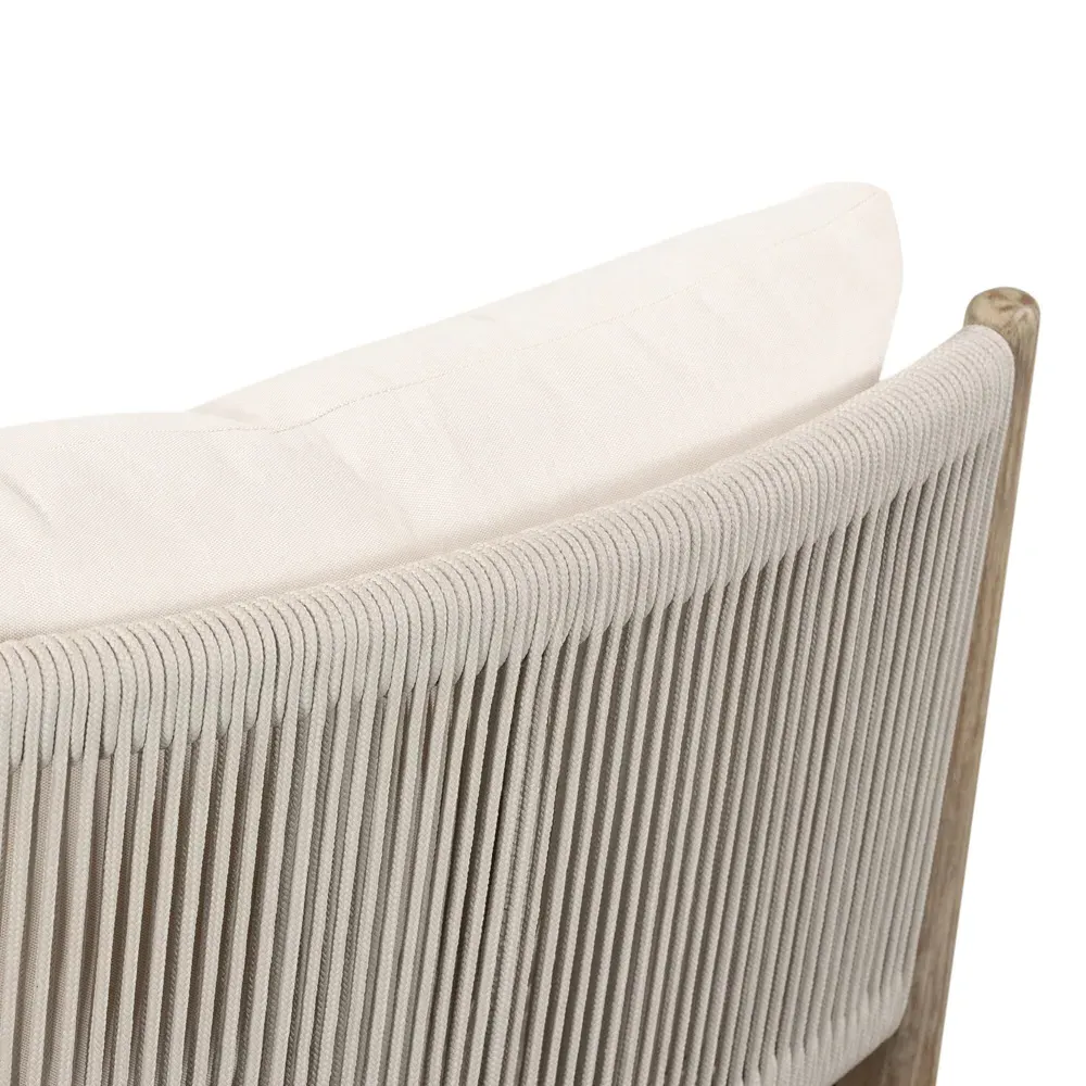Rose Coastal Beach Upholstered Rope Back Outdoor Lounge Chair - Off White