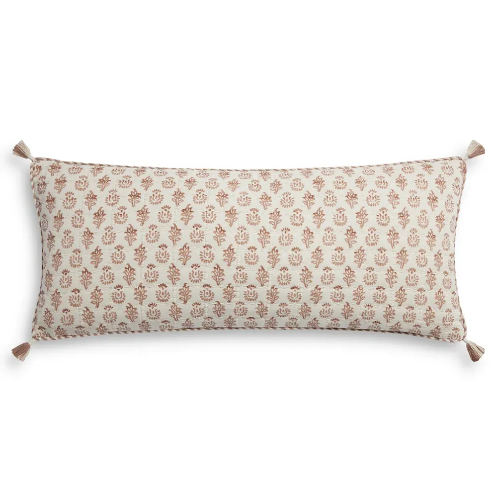 Rose Cotton Down Fill Floral Lumbar Pillow - Pink