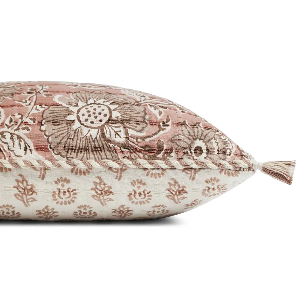 Rose Cotton Down Fill Floral Lumbar Pillow - Pink