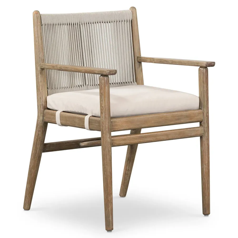 Rose Outdoor Dining Arm Chair - Off White, Eucalyptus Wood