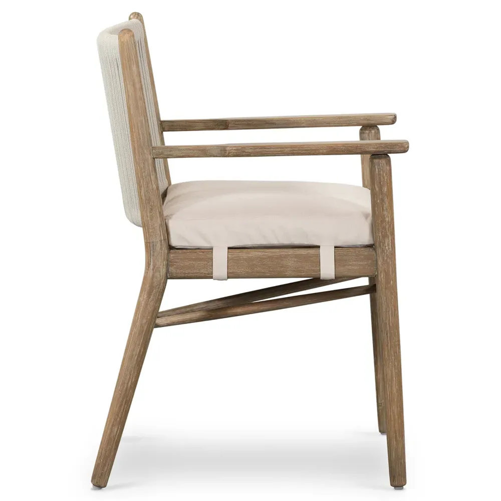 Rose Outdoor Dining Arm Chair - Off White, Eucalyptus Wood