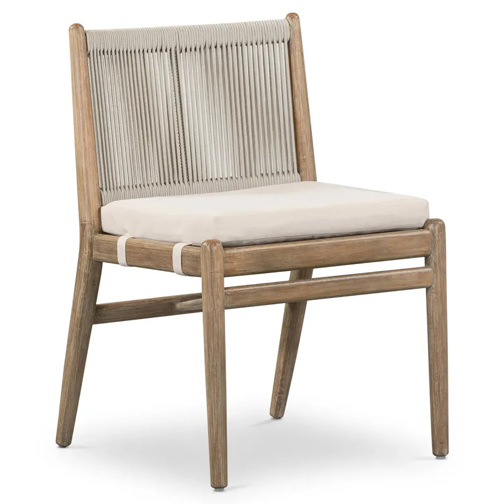 Rose Upholstered Woven Rope Outdoor Dining Chair - Off White