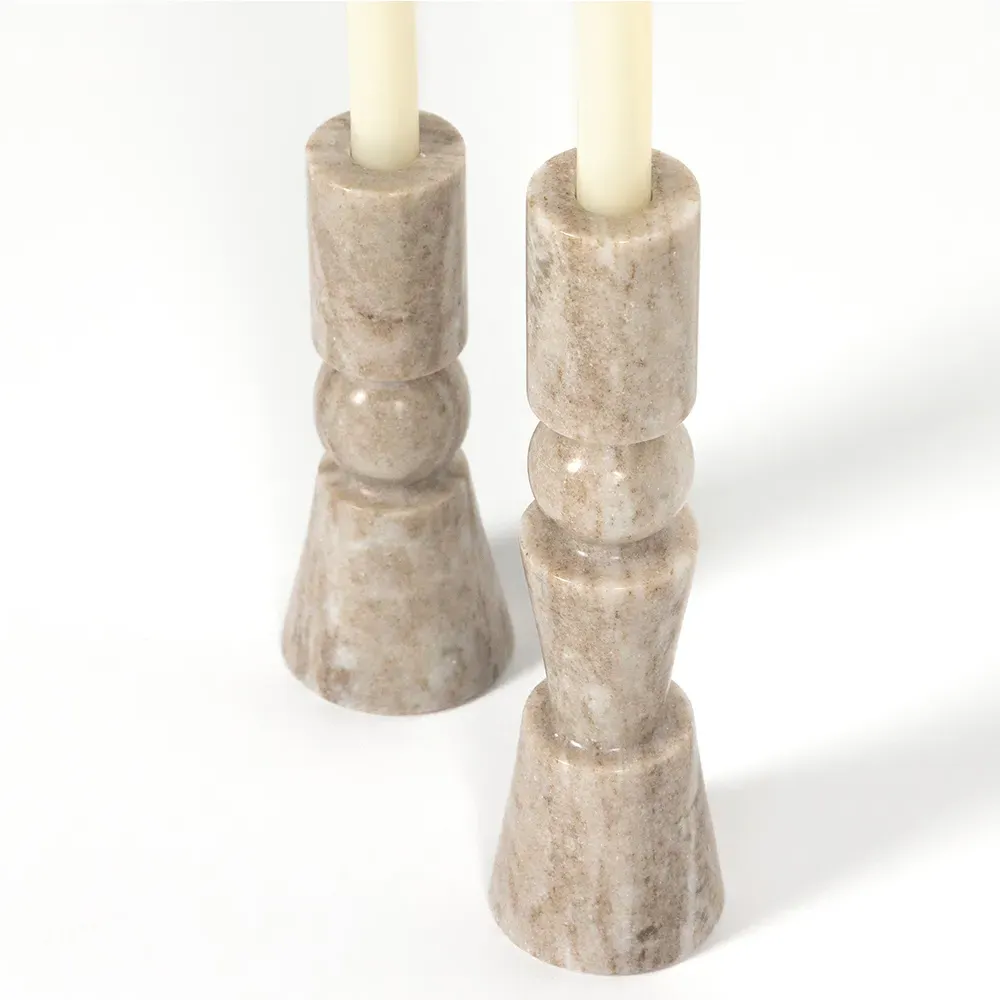 Rosie Marble Candleholder Set of 2 - Taupe