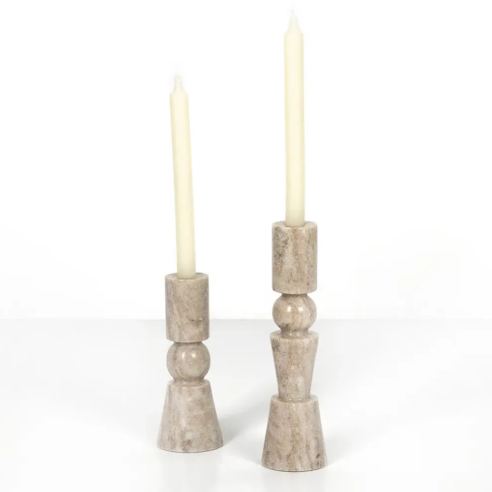 Rosie Marble Candleholder Set of 2 - Taupe