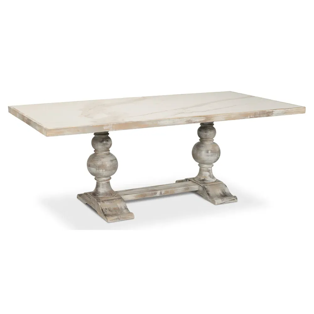 Rosita Carved Pedestal Dining Table - White, Oak