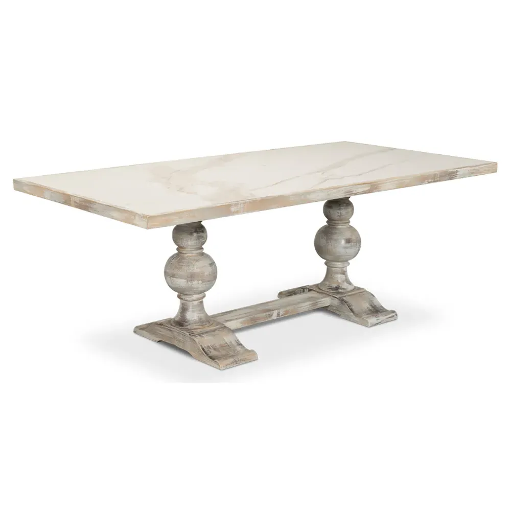 Rosita Carved Pedestal Dining Table - White, Oak