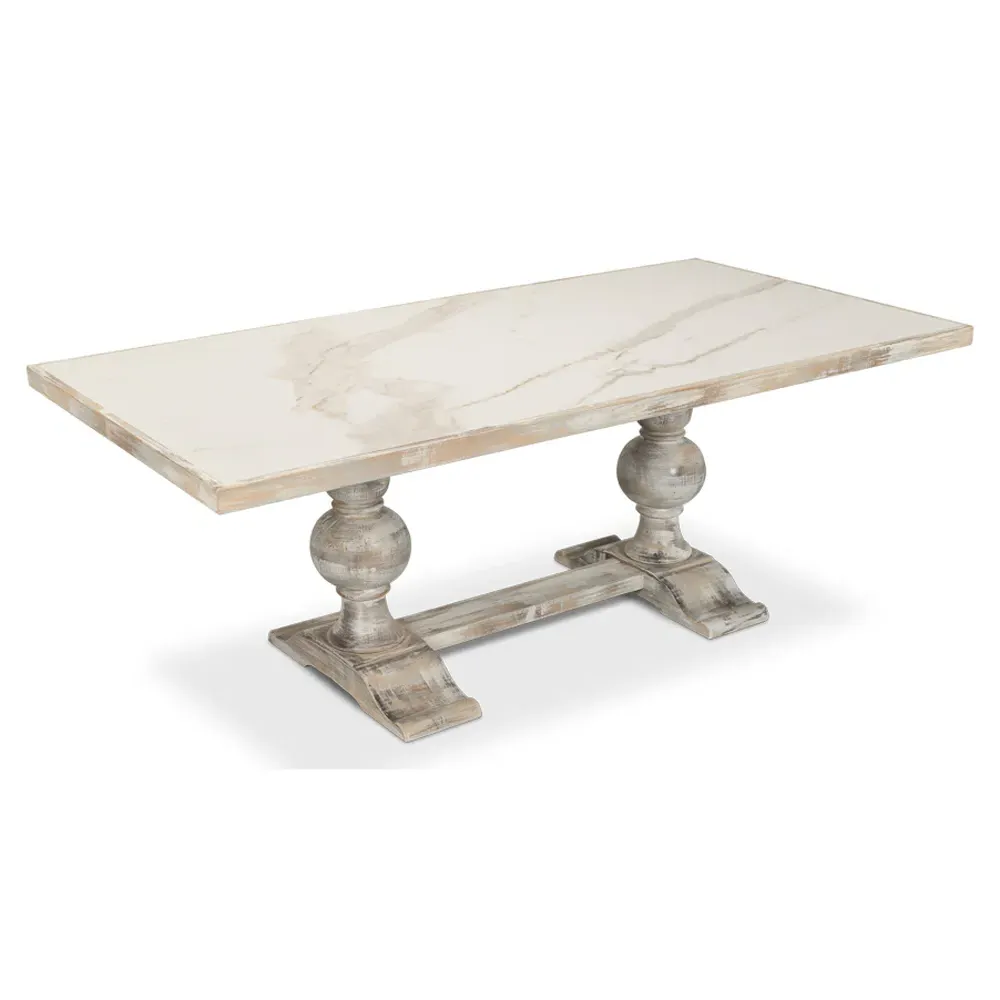Rosita Carved Pedestal Dining Table - White, Oak