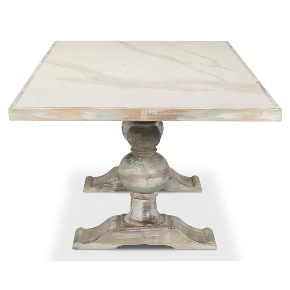 Rosita Carved Pedestal Dining Table - White, Oak