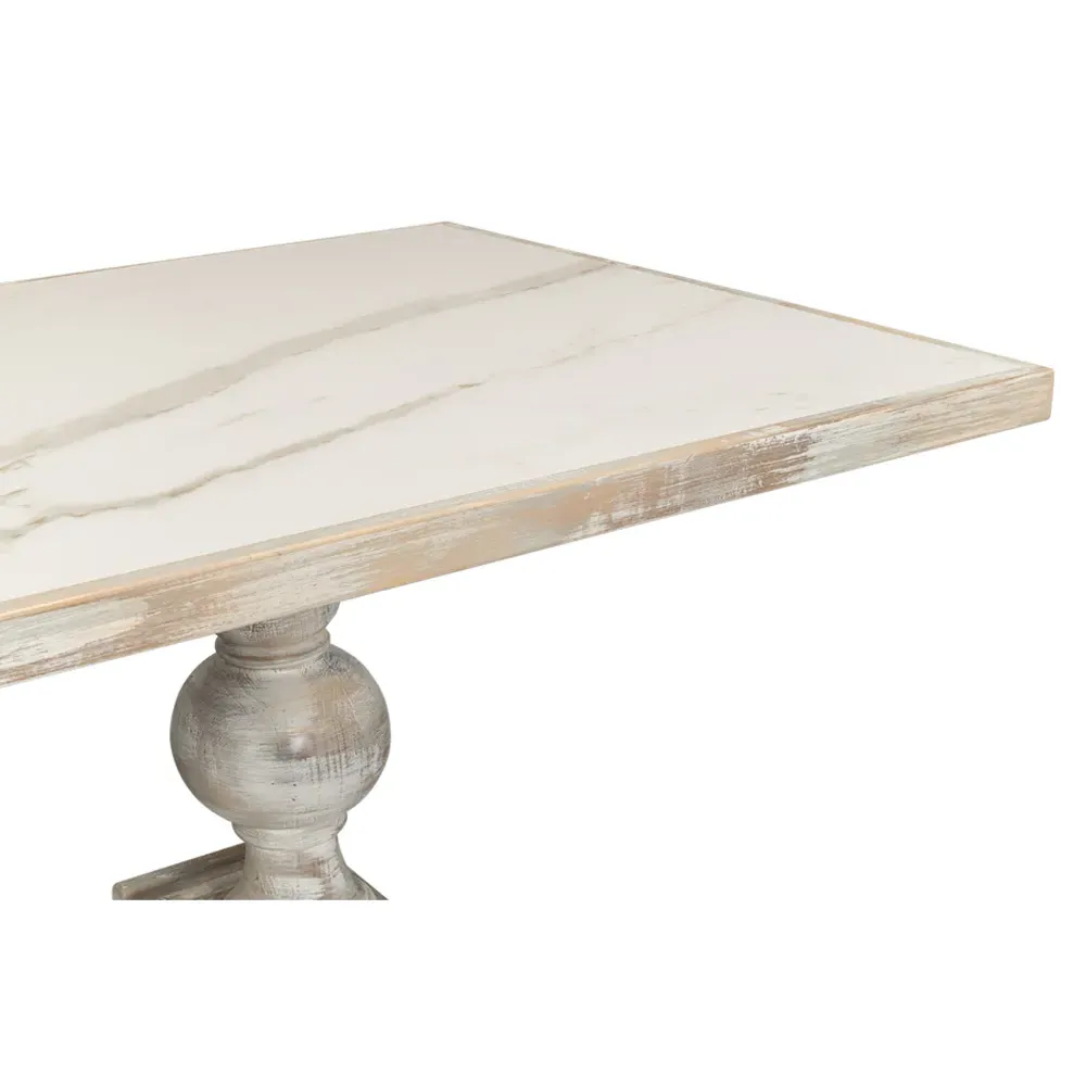 Rosita Carved Pedestal Dining Table - White, Oak