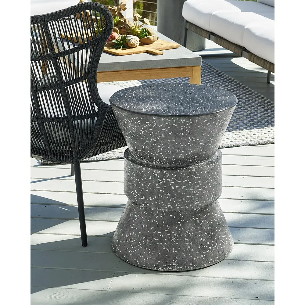 Rossan Round Drum Side Table - Grey, Cast Concrete