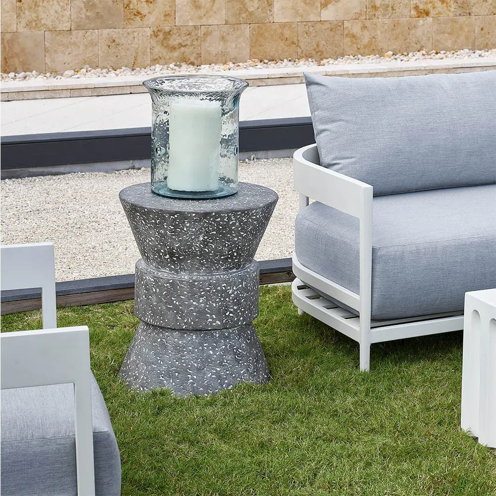 Rossan Round Drum Side Table - Grey, Cast Concrete