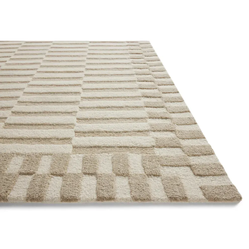 Roswen Checkered Runner Rug - Beige, Wool