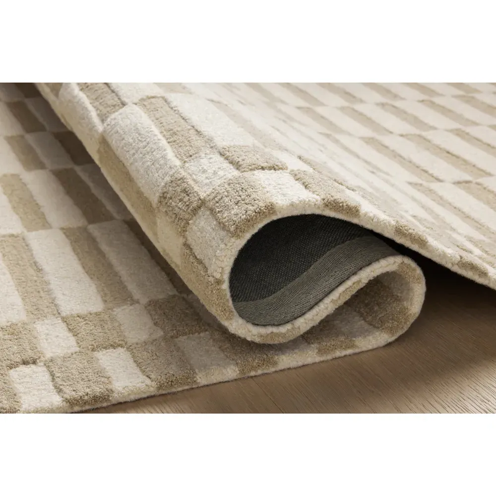 Roswen Checkered Runner Rug - Beige, Wool