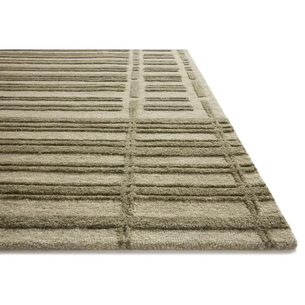Roswen Linear Patterned Rug Sample - Sage, Wool