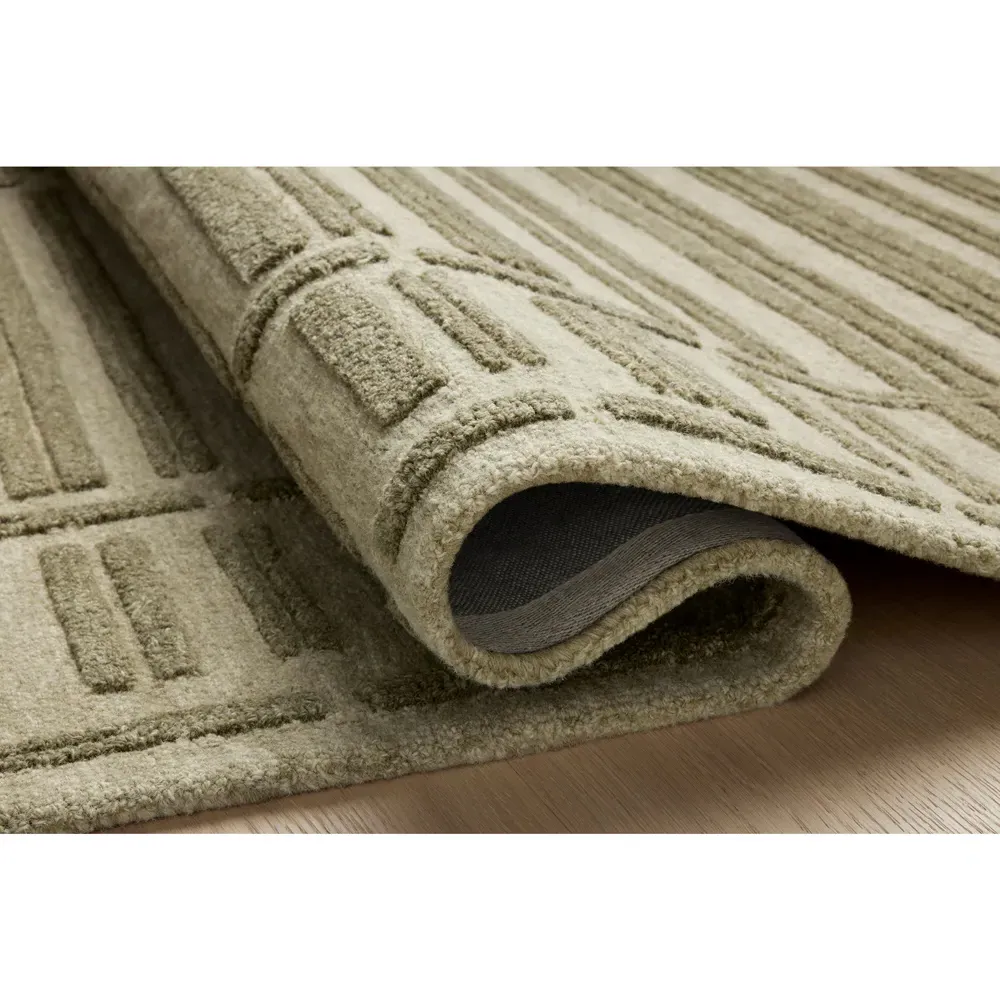 Roswen Linear Patterned Rug Sample - Sage, Wool