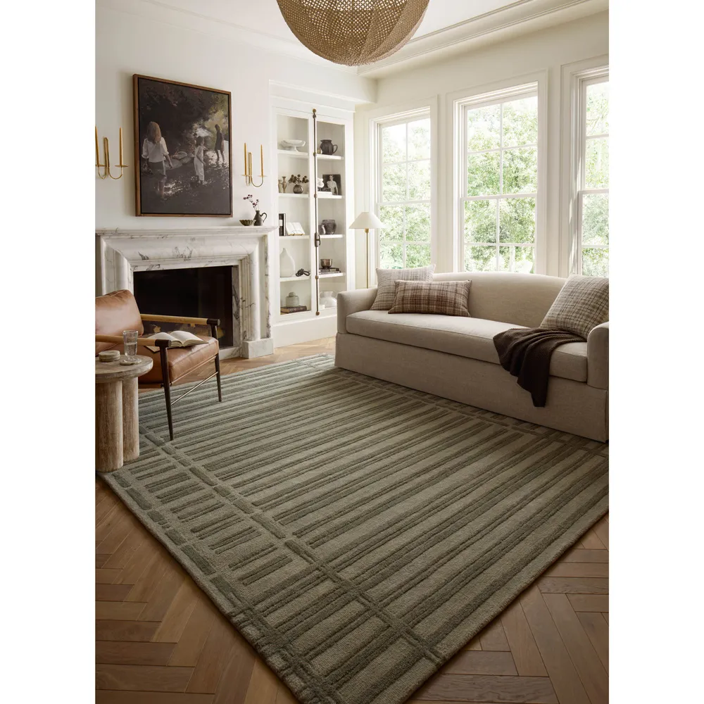 Roswen Linear Patterned Runner Rug - Sage, Wool