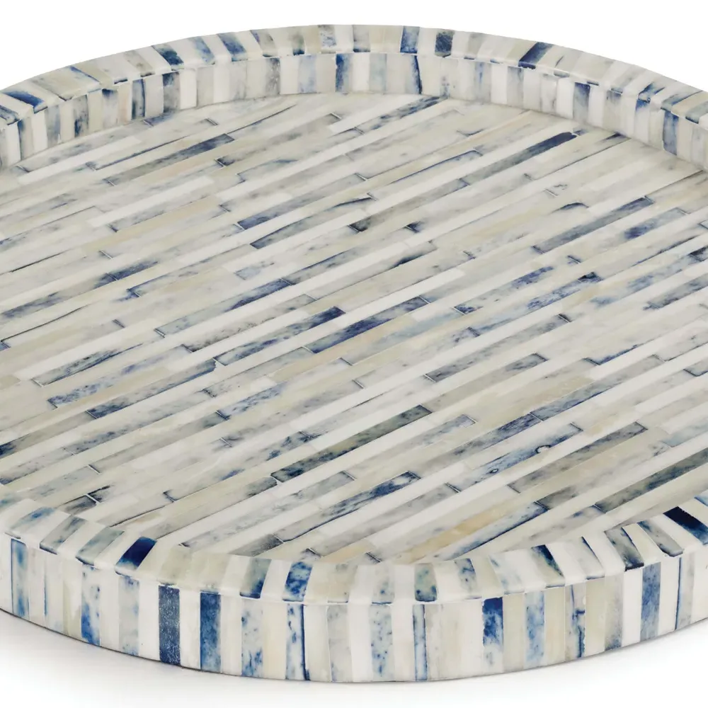 Round Tray - Blue, Bone
