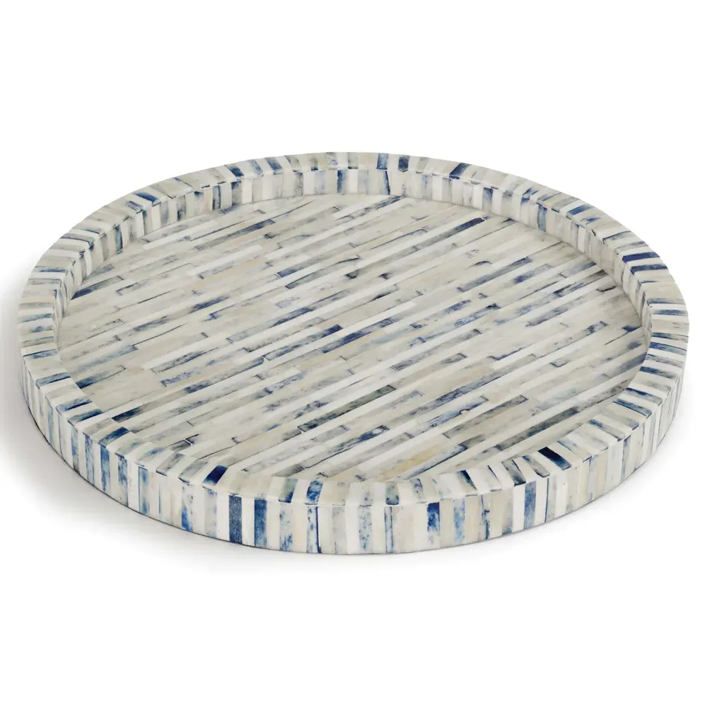Round Tray - Blue, Bone image