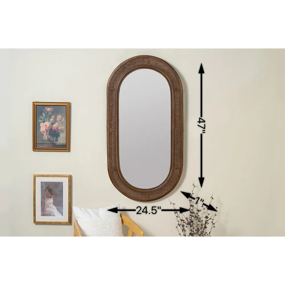 Rowan Oval Wall Mirror - Brown, Rattan
