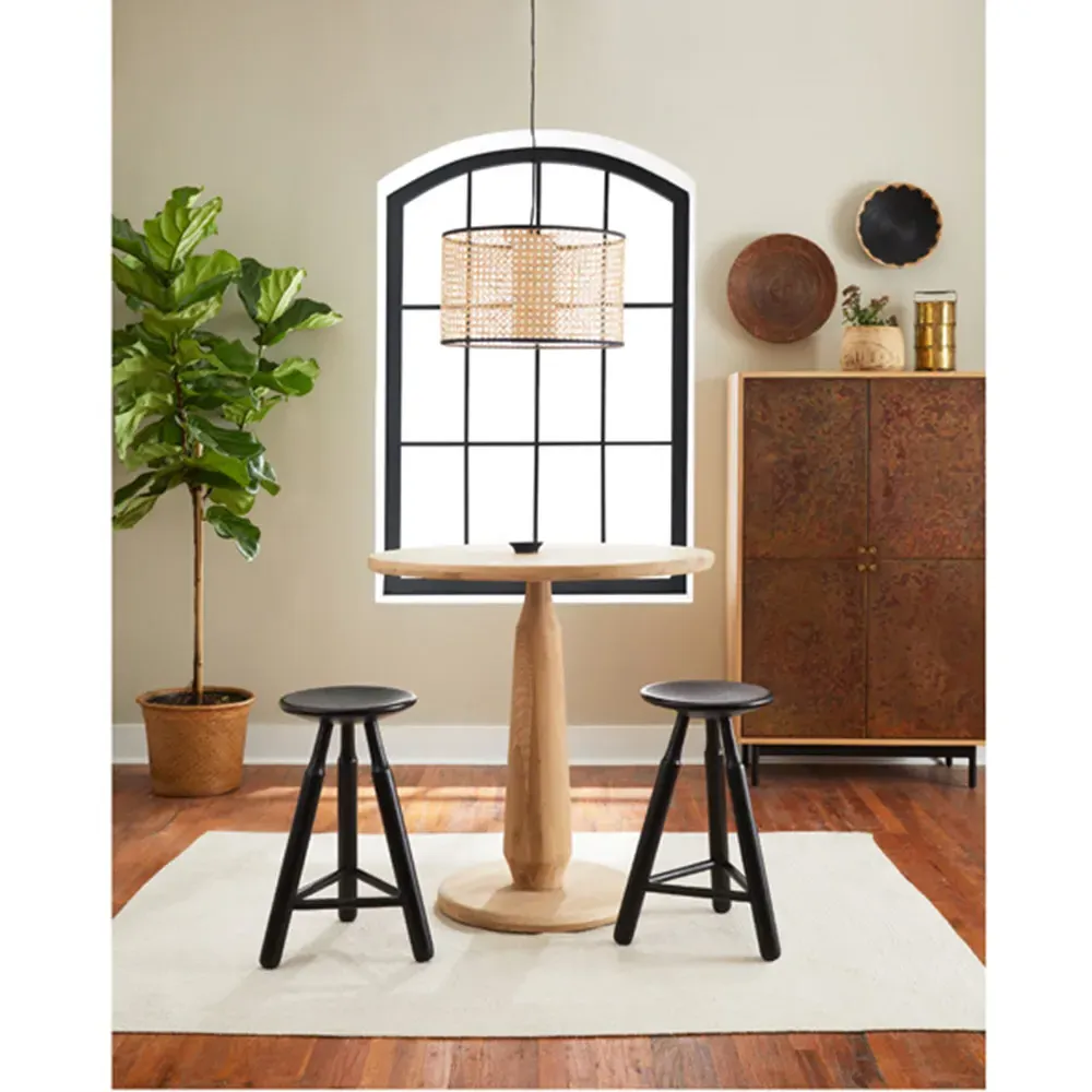 Rowel Backless Counter Stool - Black, Oak Wood