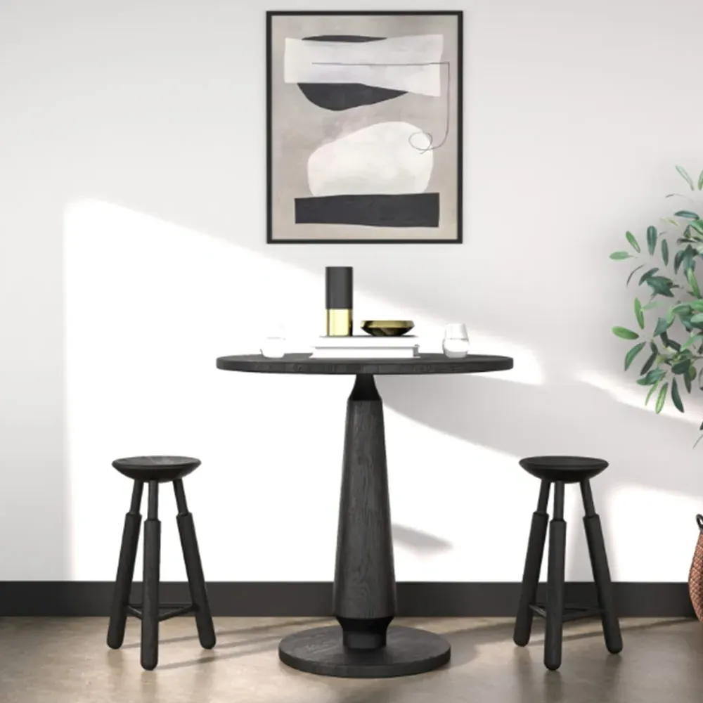Rowel Backless Counter Stool - Black, Oak Wood