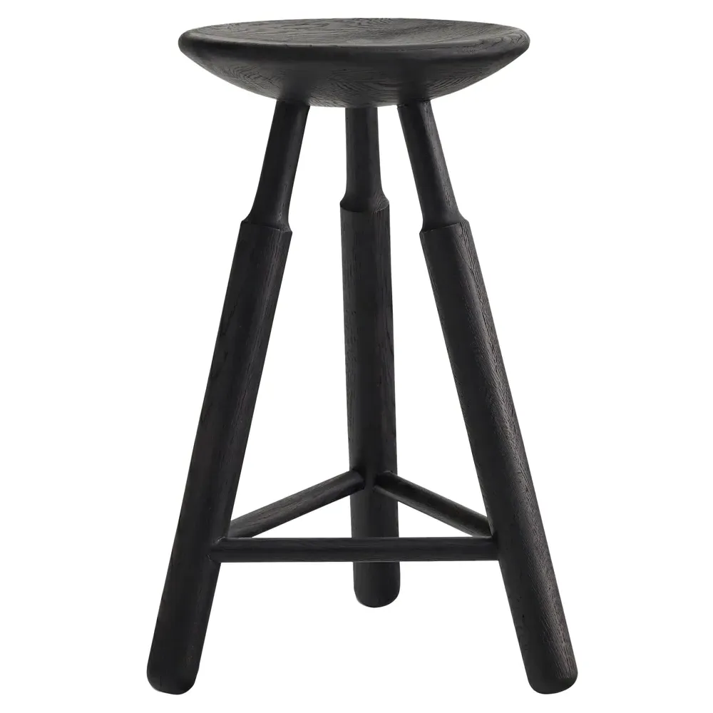 Rowel Backless Counter Stool - Black, Oak Wood image