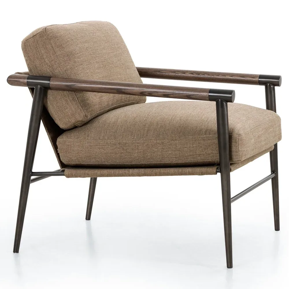 Rowen Mid Century Alcala Occasional Arm Chair - Fawn, Steel